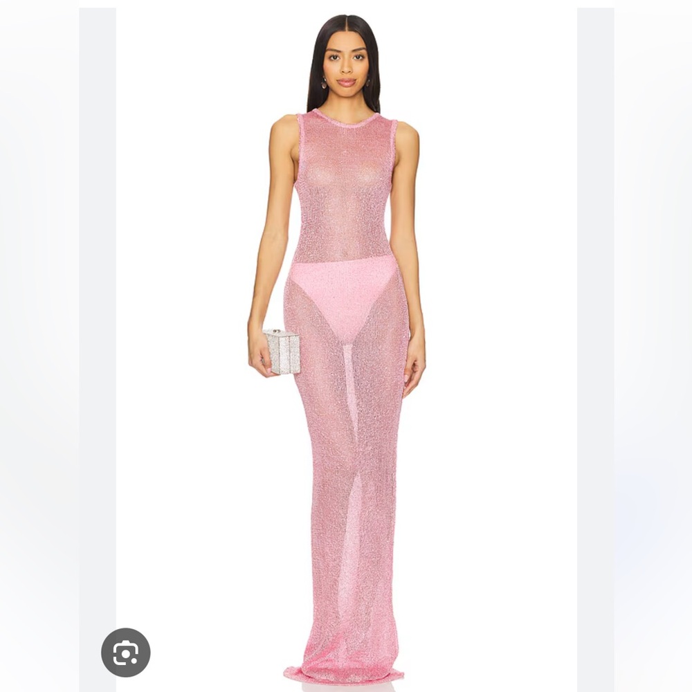 SUPERDOWN NWT ALIX MAXI SHEER DRESS COVER UP BEACH SEQUIN SPARKLE PINK MEDIUM